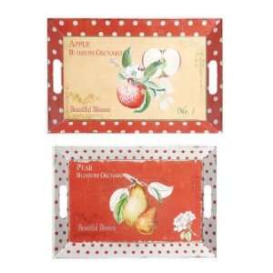  Country Chic Set of 2 Fruit Print Kitchen Serving Trays 