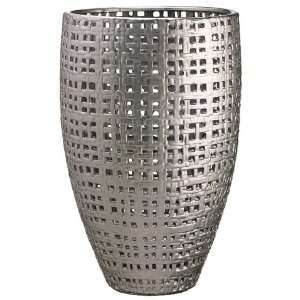  15.7dx25.2h Basket Weave Pattern Ceramic Vase Pewter 