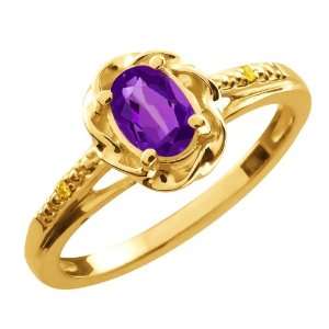   Ct Oval Purple Amethyst Canary Diamond 14K Yellow Gold Ring Jewelry