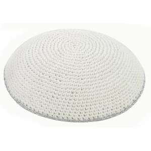  Hand Knitted Kippah   White with Silver Trim Everything 