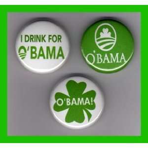  Barack Obama Set of 3 St Patricks DAY 1 Inch Buttons 