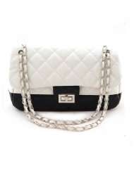 Designer Faux Leather Quilted Chain 2 Tone Black & White Shoulder 