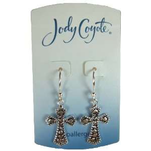  Jody Coyote Black and Silver Cross Earrings Jewelry