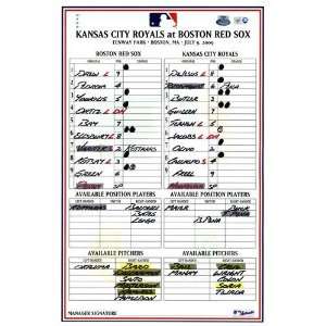  Royals at Red Sox 7 09 2009 Game Used Lineup Card Sports 