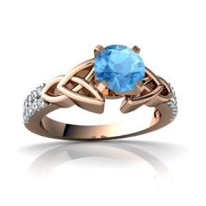  14k Rose Gold Round Genuine Blue Topaz Engagement Ring 
