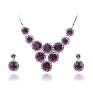   Swarovski Crystal Element Tier Drop Floral Earring Necklace Set