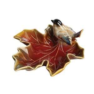  Stoneware Bird Maple Leaf Dish