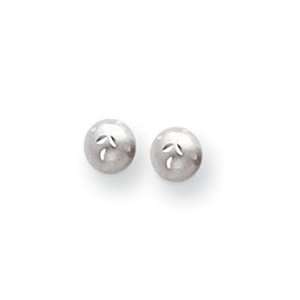    14k White Gold Satin & Diamond Cut 5mm Ball Post Earrings Jewelry