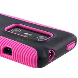 For Sprint HTC Evo 3D Silicone Skin Hard Case Cover Hybrid Pink/Black 