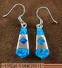 Sterling Silver Created Blue Opal Hook Dangle Earrings