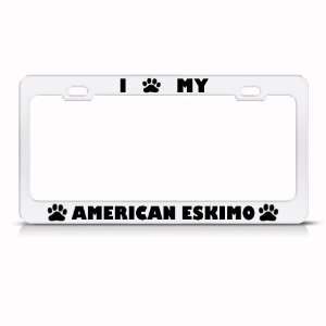  American Eskimo Dog White Metal license plate frame Tag 