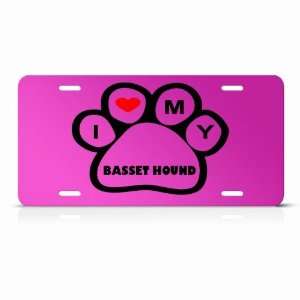  Basset Hound Dog Dogs Pink Novelty Animal Metal License 