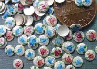 Vintage Small 5mm Enameled Guilloche Floral Cabs  
