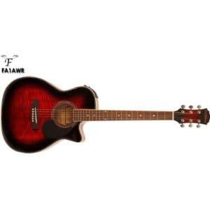   FA1AWR Folk Electro Semi Acoustic Guitar, Red Musical Instruments