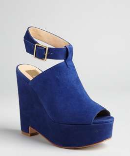 Blue Leather Wedges  