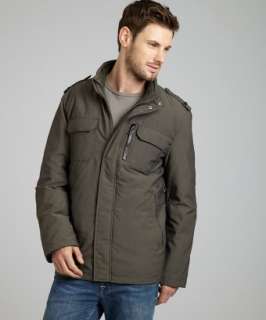 Cole Haan graphite nylon leather trimmed Oxford down jacket 