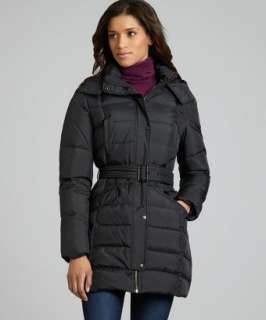 Cole Haan black quilted four pocket belted down jacket   up to 
