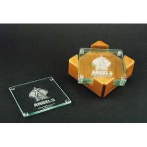  Los Angeles Angels of Anaheim Glass Coaster Set with Alder Wood 