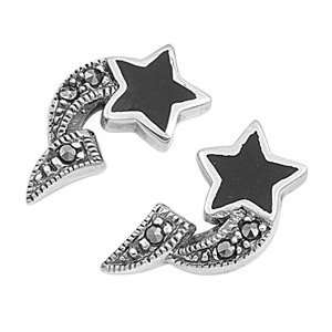  Marcasite Earrings with Black Star and Clear CZ   18 mm Jewelry
