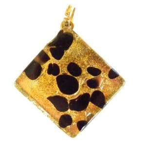  Black Gold Venetian Murano Glass Square Pendant Jewelry