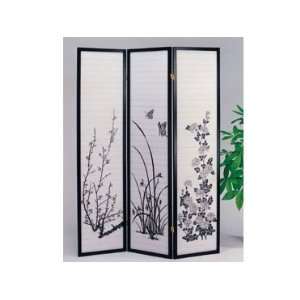  3 wood Screen Panel with Flower Design in Black Finish 