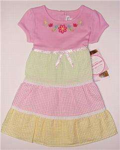 YOUNGLAND Girls Size 5 Floral Gingham Tier Dress, NEW  