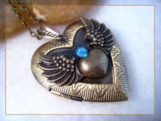 sale sapphire angel wing heart brass locket pendant necklace 6967