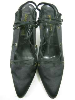 DONNA KARAN Black Satin Lace Up Heels Shoes Pumps Sz 8  