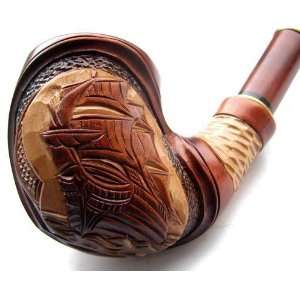 Pear Wood Hand Carved Tobacco Smoking Pipe Ship + Pouch + Free&Fast 