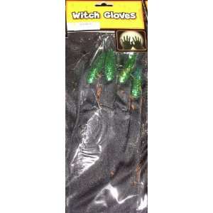  Witch Gloves with Long Glittered Nails [Emerald Green, Hot 