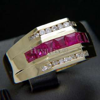 Natural Ruby Diamonds Solid 14k Gold Mens Ring r00045  