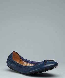 Tods blue leather Dee bow detail ballet flats