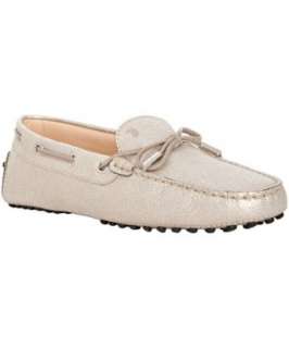 Tods silver metallic leather Heaven driving loafers   up to 