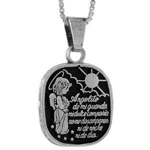  Sterling Silver Prayer to The Guardian Angel Pendant, 7/8 