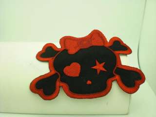 RED GIRL SKULL HEART BOW EMO ROCKABILLY IRON ON PATCH  