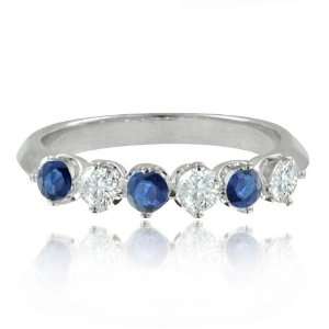  Sapphire Diamond Ring in 14k White Gold Knife Edge Wedding 