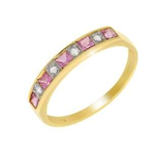    9ct Yellow Gold Pink Sapphire & Diamond Ring Size 6.5 Jewelry