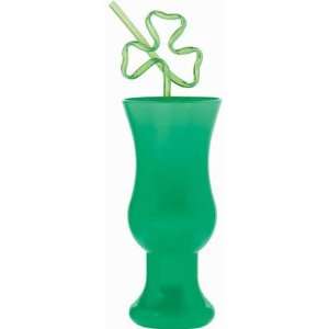  St. Patricks Day 18oz Plastic Hurricane Glass with Straw 