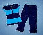 JUSTICE Striped Top Shirt & Navy Blue Cropped Capri Pants SET Girl Sz 