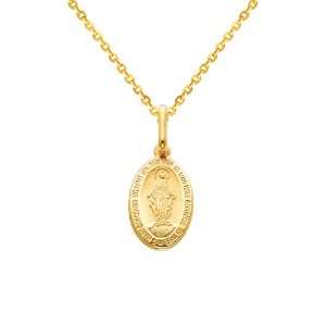  Mary Medal Charm Pendant with Yellow Gold 1.2mm Side Diamond cut 