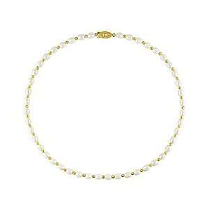 Gold Plated Freshwater White Pearl Necklace with Fish Eye Clasp (5 6mm 