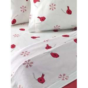  Snowflake Cardinal Flannel Sheet Set