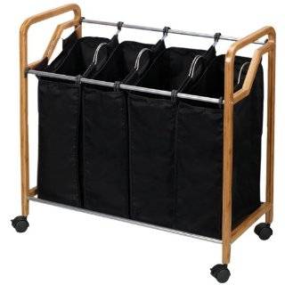 Household Essentials Quad Laundry Sorter, Bamboo Frame with Black 