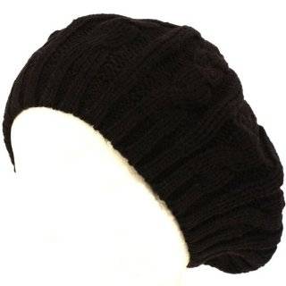 Cable Knit Winter Ski Beret Knit Tam Skull Hat Black