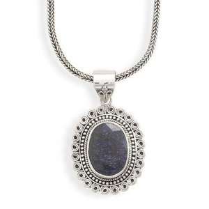  Sterling Silver Rough Cut Sapphire and Oxidized Silver 
