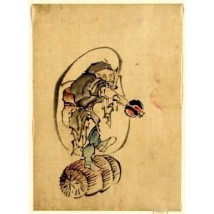  1830 Japanese Print . Hotei, the god of good fortune, one 