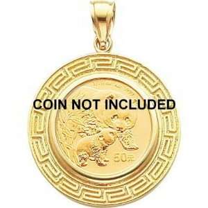    14K Gold Greek Key Bezel for 1/10oz Chinese Panda Coin Jewelry