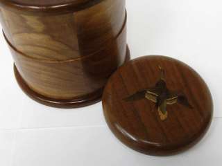 Vintage Humidor Wood Wooden Turned Copper Insert With Lid Painted Duck 