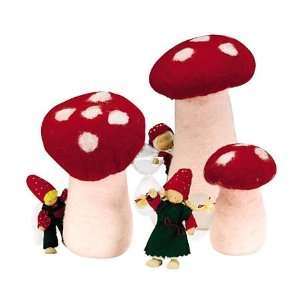  Handmade Red and White Wool Felt Mushrooms, Set of 3