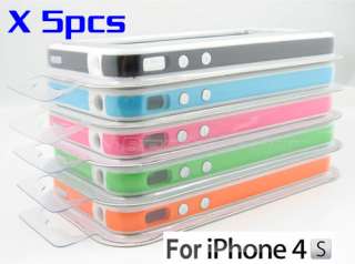 5pcs TPU Bumper White Frame Silicone Case for Apple iPhone 4/4G/4S W 